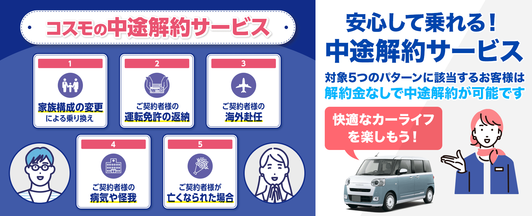 コスモMyカーリースに「中途解約サービス」が自動で付帯されるようにリニューアルいたしました！