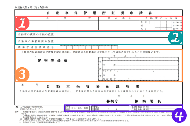 自動車保管場所証明申請書の解説画像