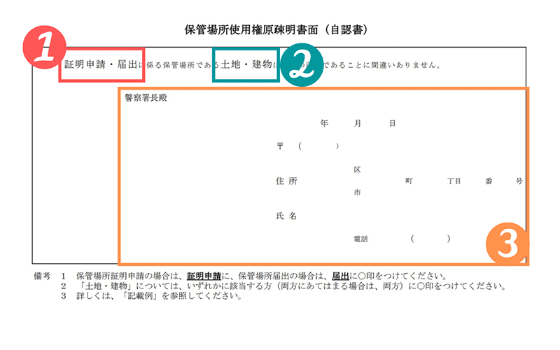 保管場所使用権原疎明書面の解説画像