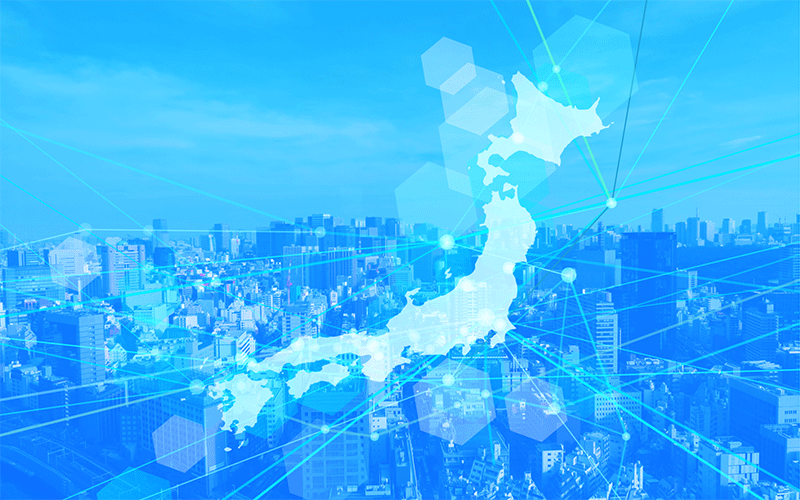 都市をバックにした全国地図